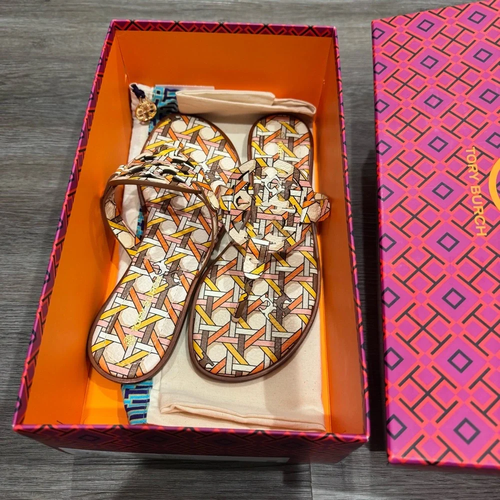 Tory Burch Miller Geo Logo Printed Leather Sandals